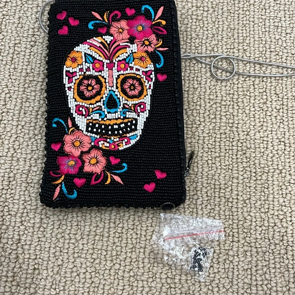 Mary Frances phone carrier/bag/purse. Never used! Darling beaded skull! Colors! - Picture 8 of 8